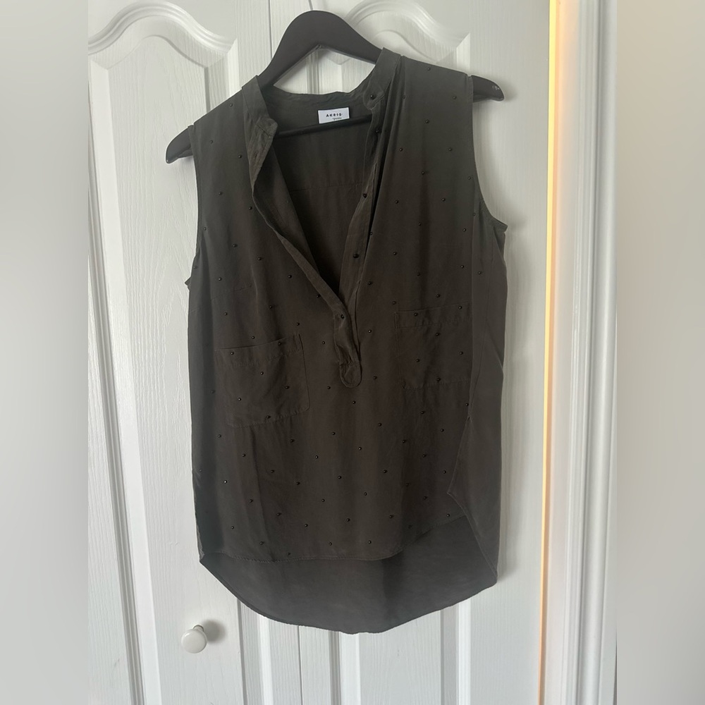Akris Black Sleeveless Blouse with Mandarin Collar